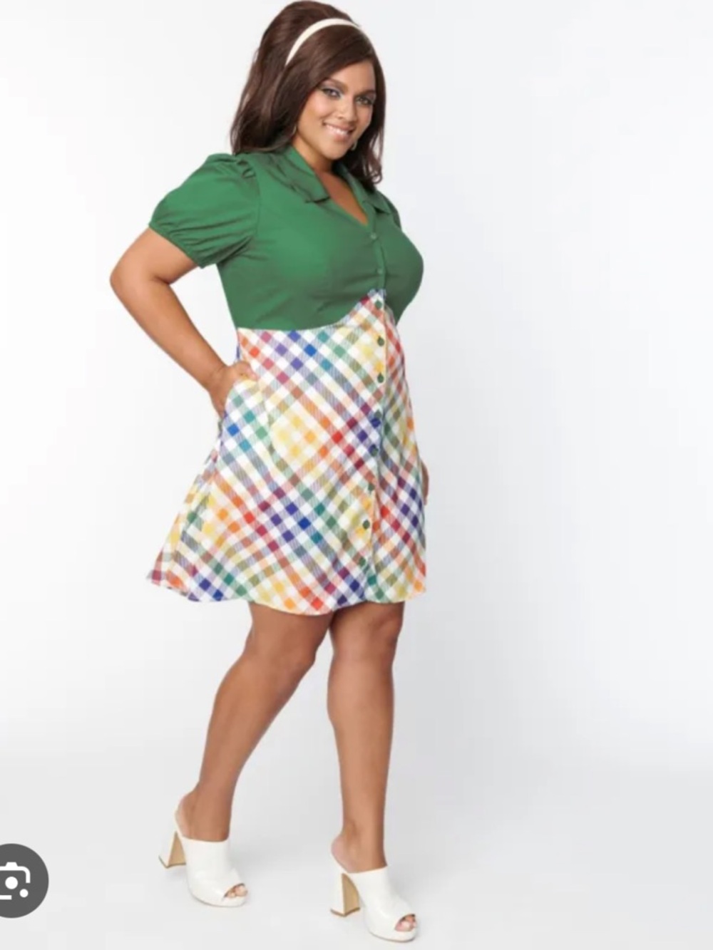 Smak Parlour x Collectif | Liza Acres Rainbow Gingham Swing Dress